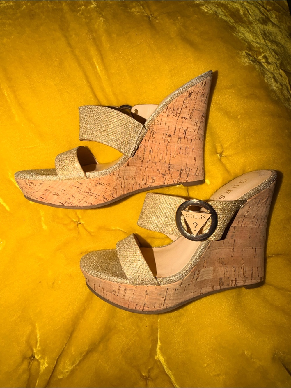 GUESS Gold Cork Wedge Sandals